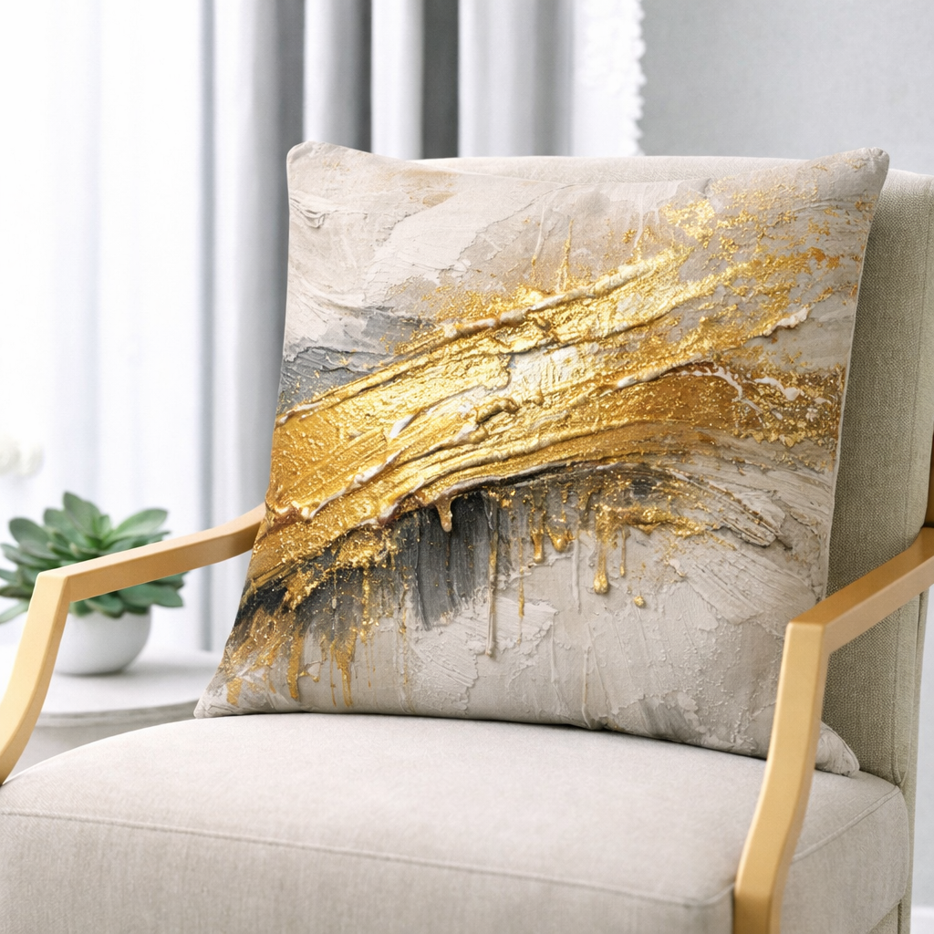 Golden Flow Soft Cushion – Subtle Neutral Elegance