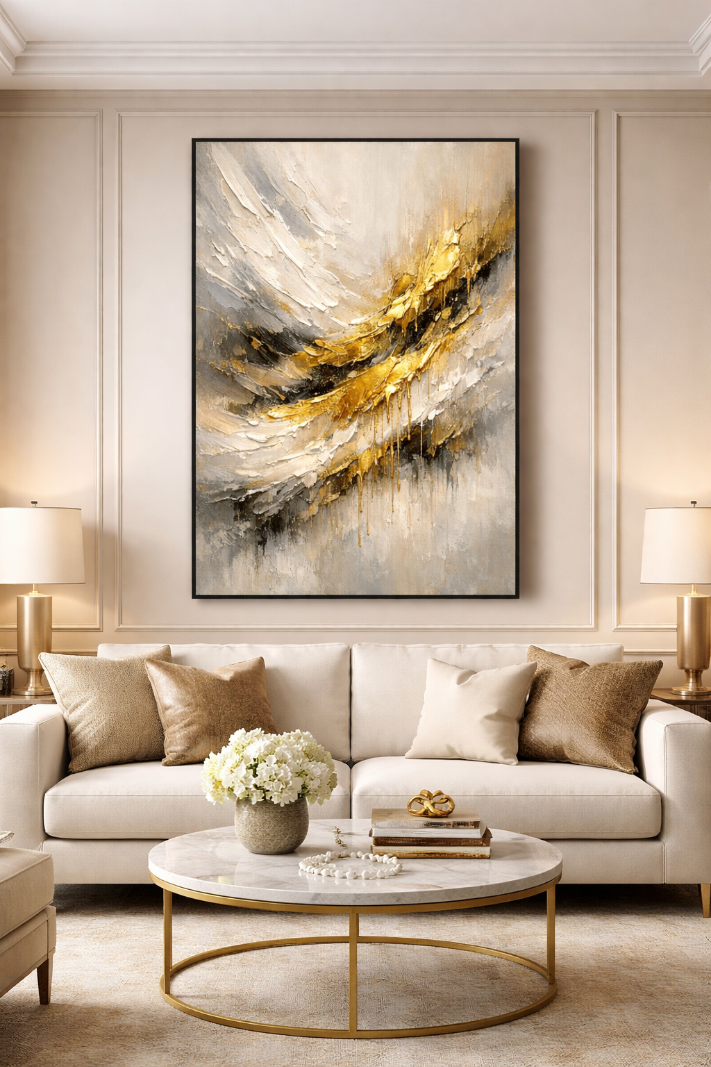 Golden Horizon – Luxury Gold Abstract Framed Canvas Wall Art
