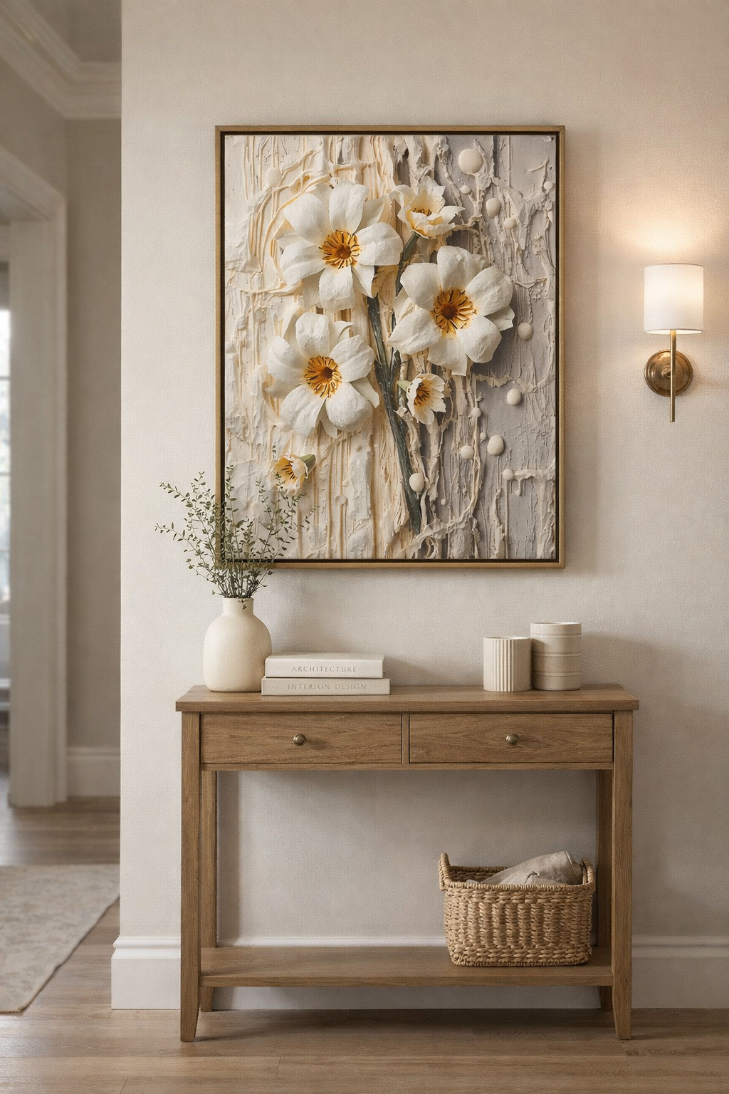 Ivory Energy Bloom – Textured Floral Framed Canvas Wall Art