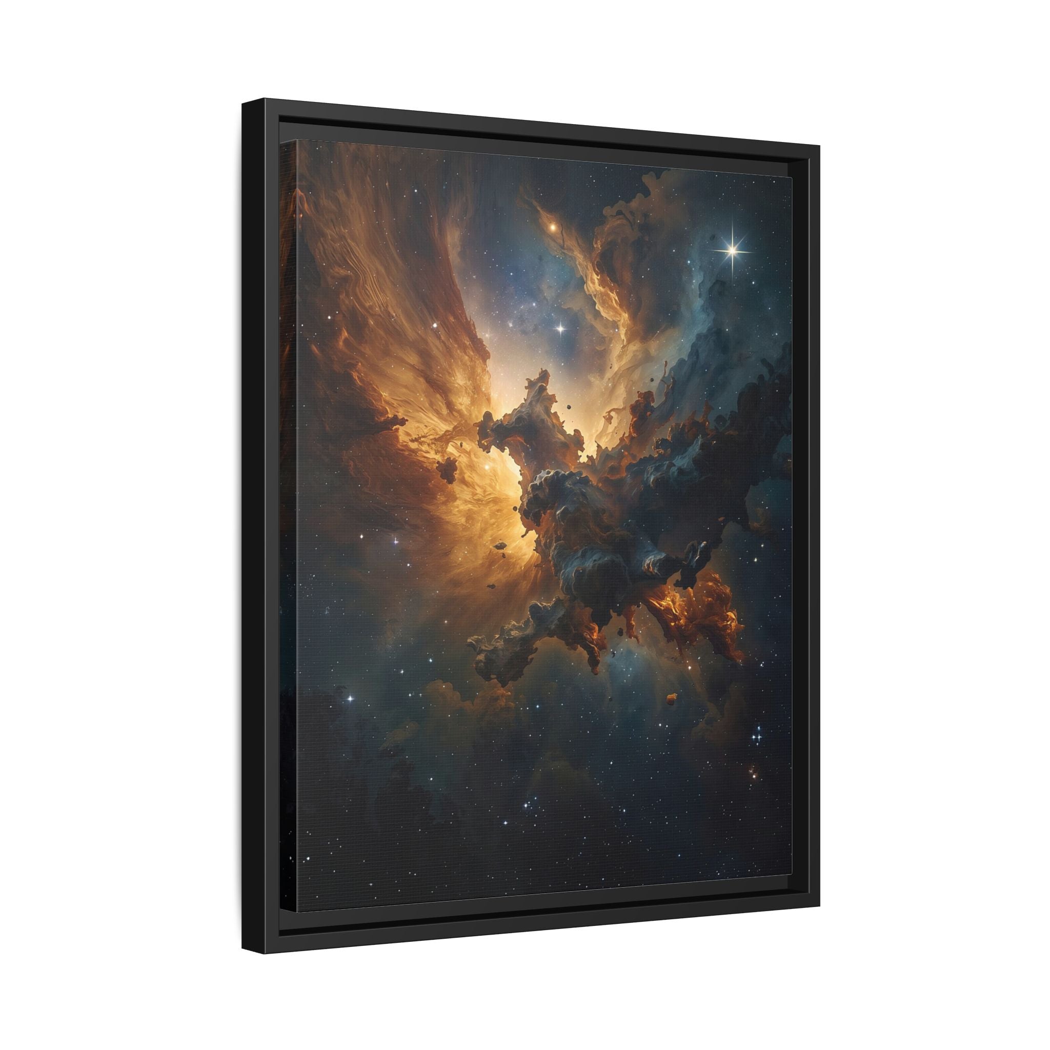 Golden Nebula Canvas Wall Art – Framed Galaxy Artwork, Luxury framed canvas for Living Room & Office