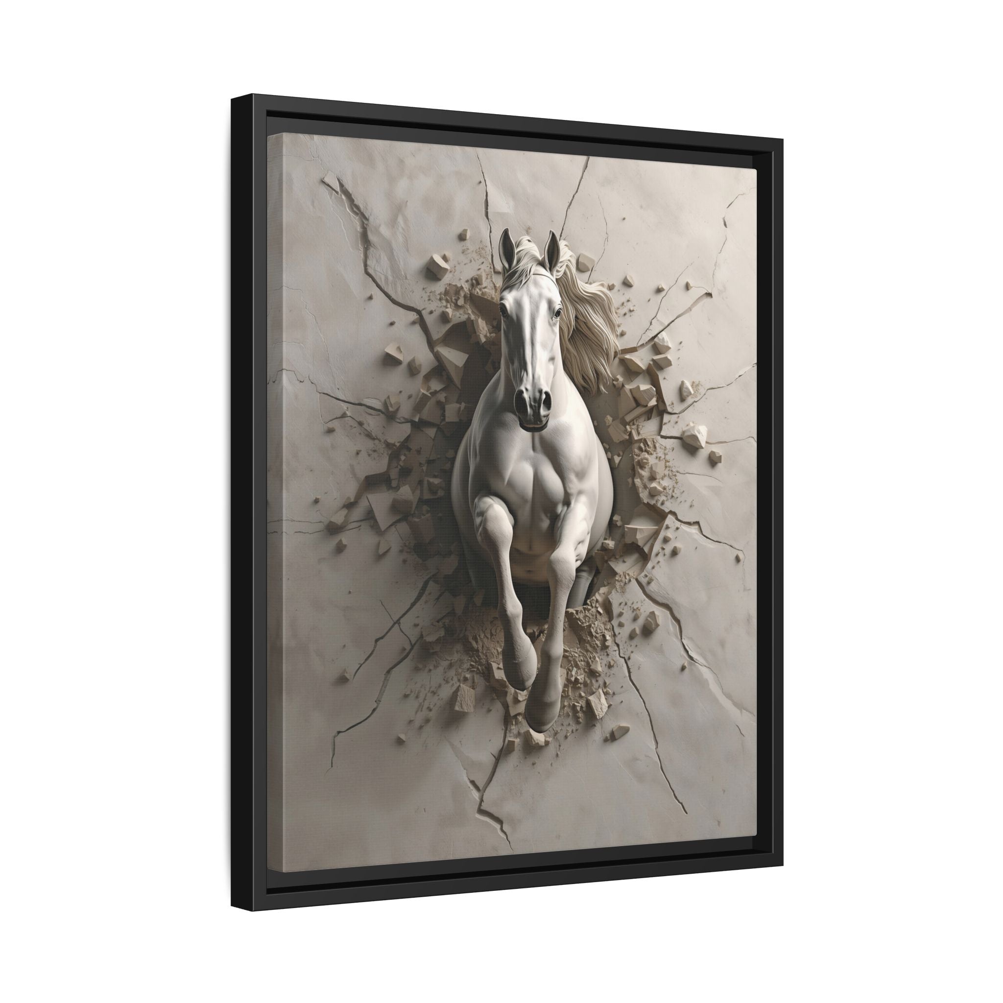 Breaking Through – White Horse Framed Canvas Wall Art