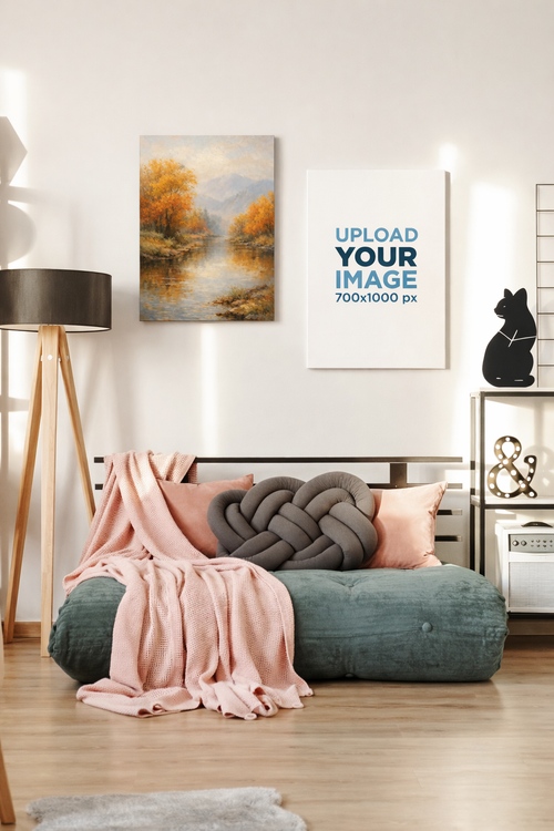 Autumn River Landscape Canvas Wall Art for Living Room