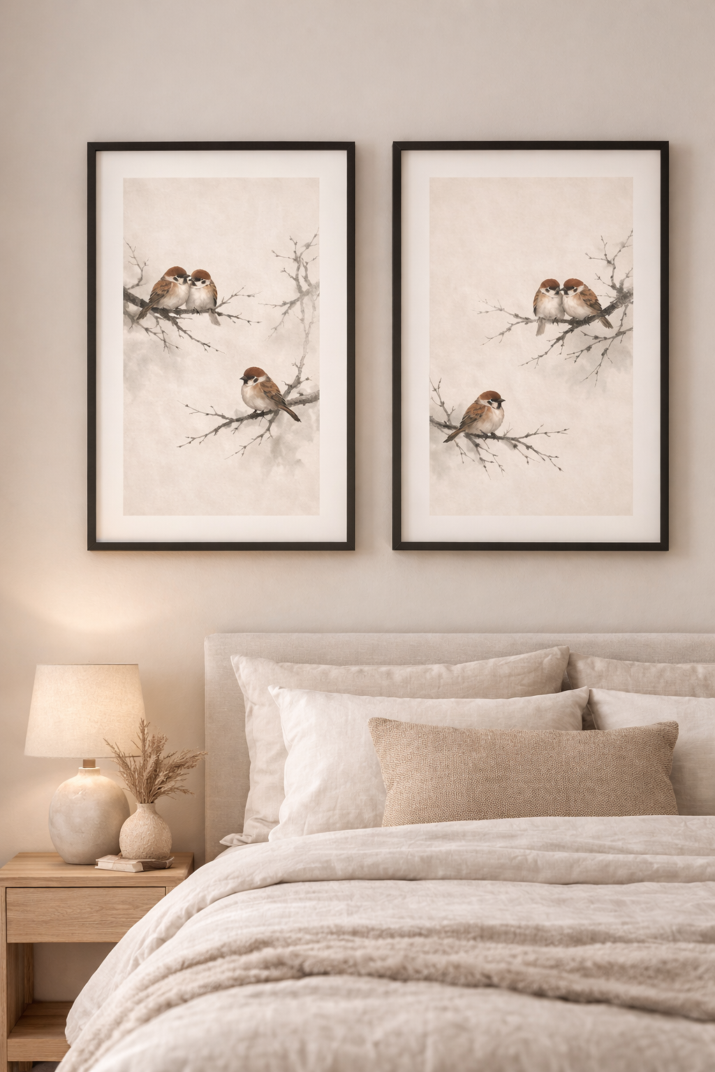 Love & Peace Diptych – Minimalist Sparrow Framed Wall Art