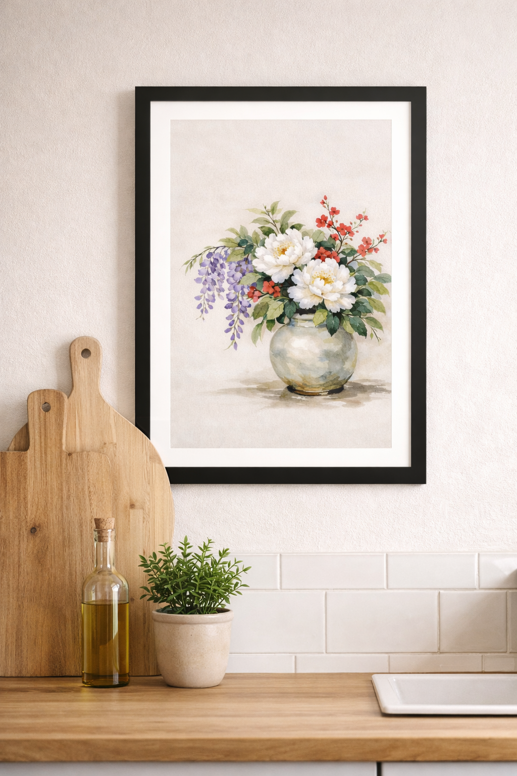 Elegant Floral Vase Watercolor Framed Wall Art