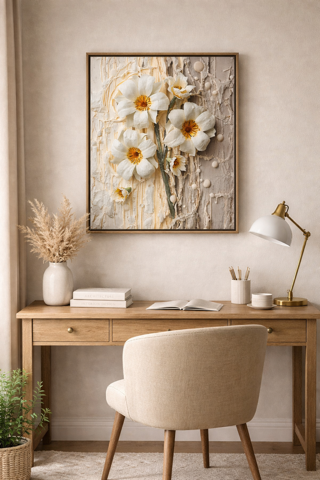Ivory Energy Bloom – Textured Floral Framed Canvas Wall Art