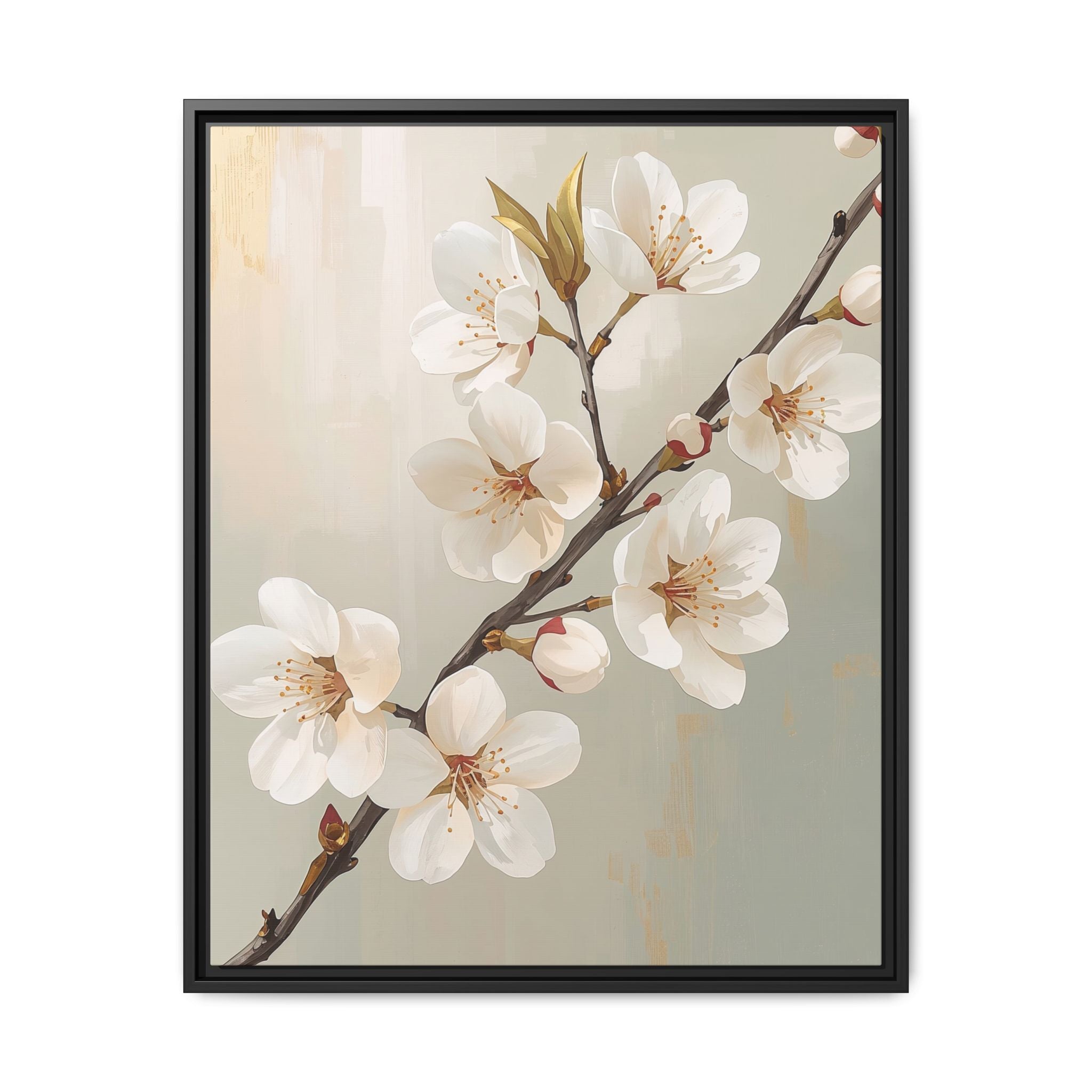 Golden Blossom Elegance – Luxury Floral Framed Canvas, Gold Neutral Wall Art, Refined Botanical Decor