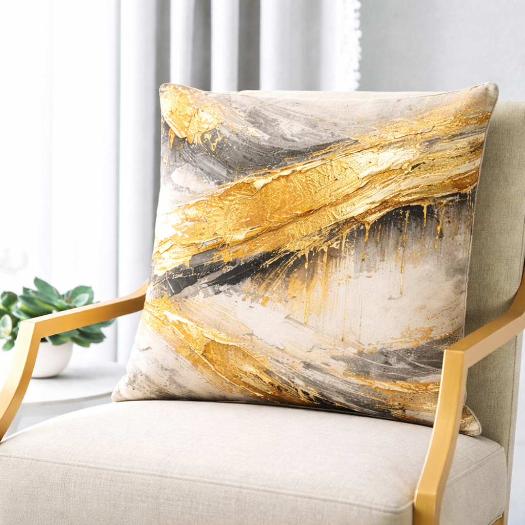 Golden Flow Abstract Pillow Cover – Luxury Neutral Cushion