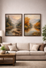 Golden Autumn Birch Forest Path – Framed Canvas Landscape Wall Art