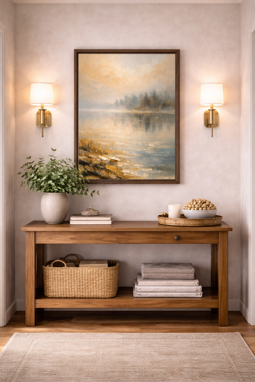 Mountain River Landscape Framed Canvas Wall Art