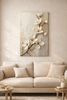 Golden Blossom Harmony – Luxury Floral Canvas Wall Art, Warm Neutral Botanical Painting, Elegant Living Room Decor