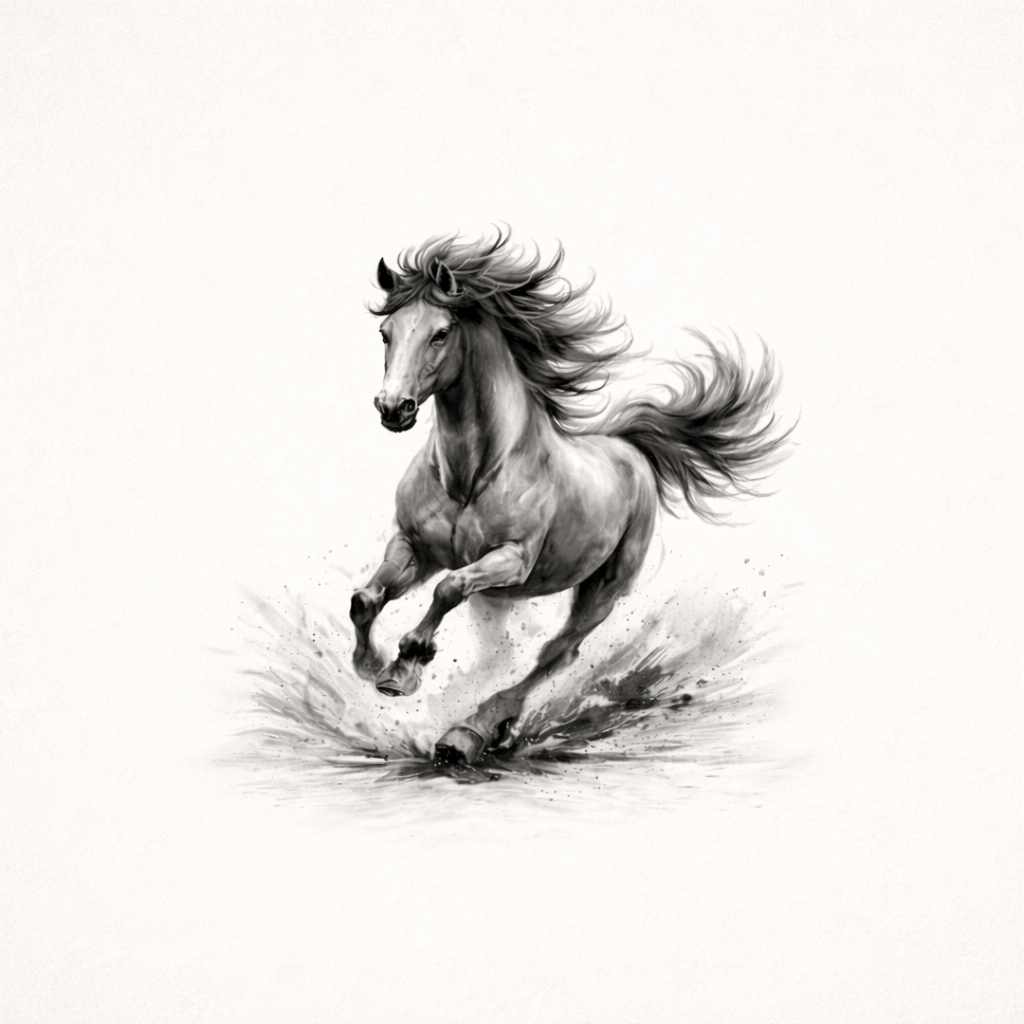 Power Horse-Black and White Horse – Minimal Ink Digital Download
