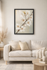 Golden Blossom Elegance – Luxury Floral Framed Canvas, Gold Neutral Wall Art, Refined Botanical Decor