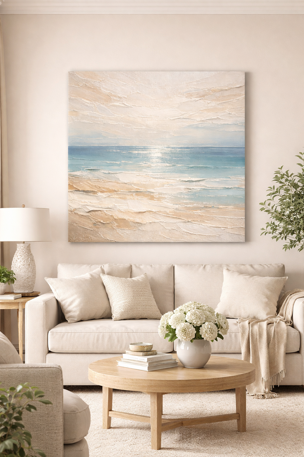 Coastal Serenity – Luxury Neutral Floral Canvas Wall Art