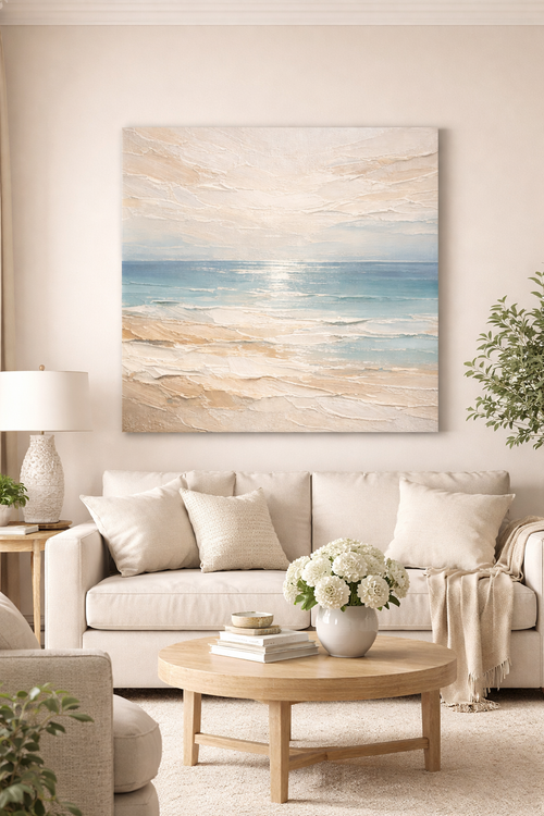 Coastal Serenity – Luxury Neutral Floral Canvas Wall Art