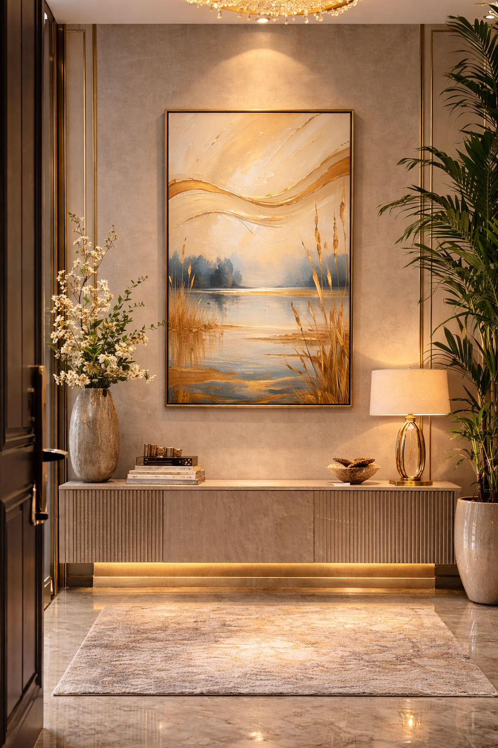 Vertical Large Canvas– Luxury  Neutral Landscape for Living Room