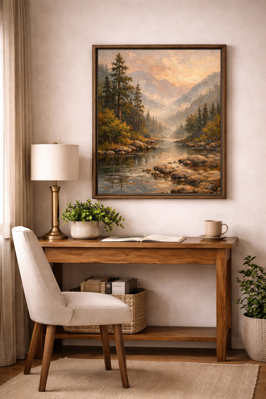 Golden Autumn Birch Forest Path – Framed Canvas Landscape Wall Art