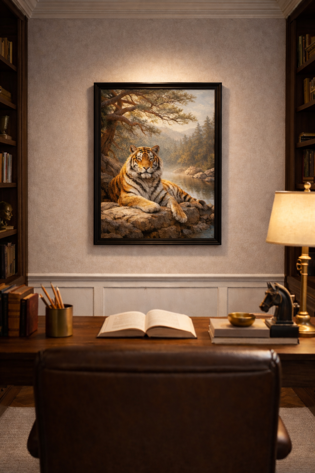 Guardian of Prosperity – Majestic Tiger Framed Canvas Wall Art for Office & Living Room