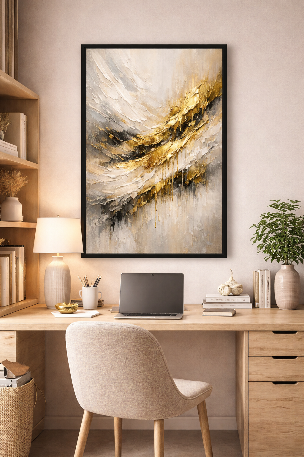Golden Horizon – Luxury Gold Abstract Framed Canvas Wall Art