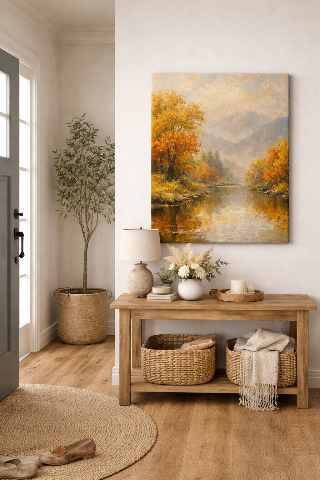 Autumn River Landscape Canvas Wall Art for Living Room
