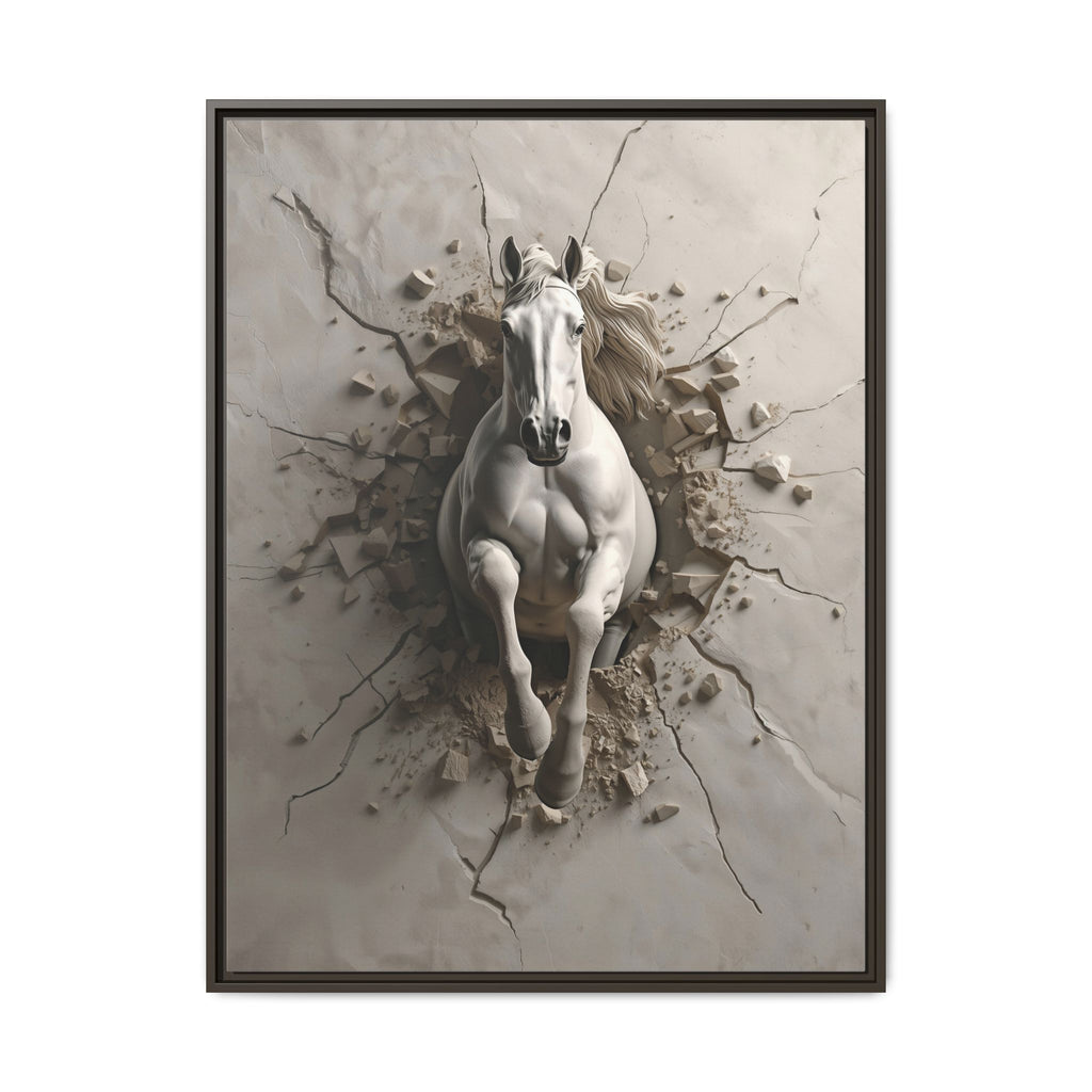 Breaking Through – White Horse Framed Canvas Wall Art