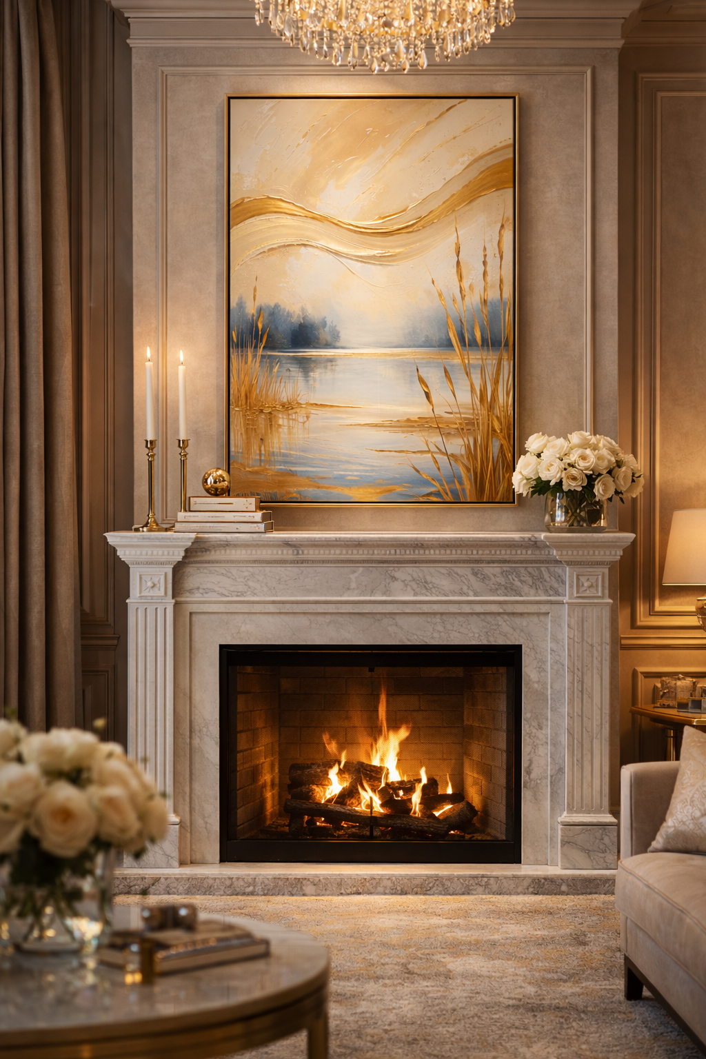 Lake Vertical Framed Canvas Wall Art – Neutral Luxury Decor