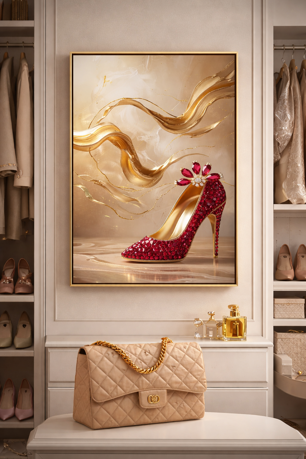 Ruby Elegance – Luxury Red Heel Fashion Framed Canvas Wall Art