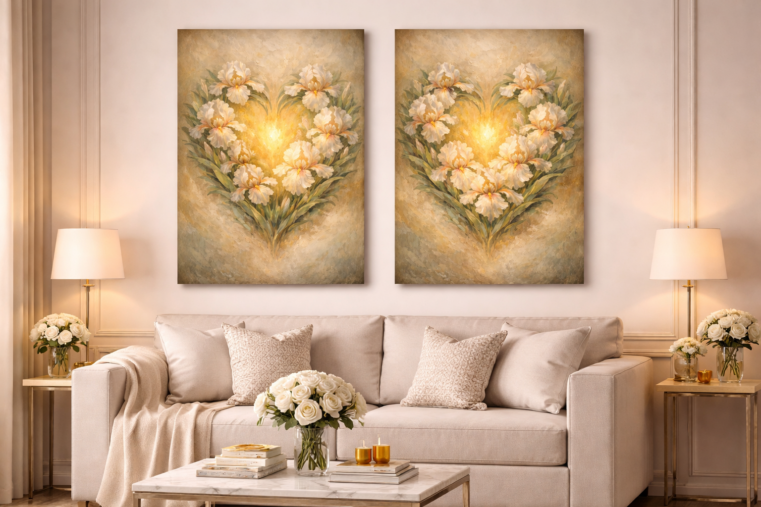 Golden Heart Bloom Canvas | Romantic Floral Wall Art
