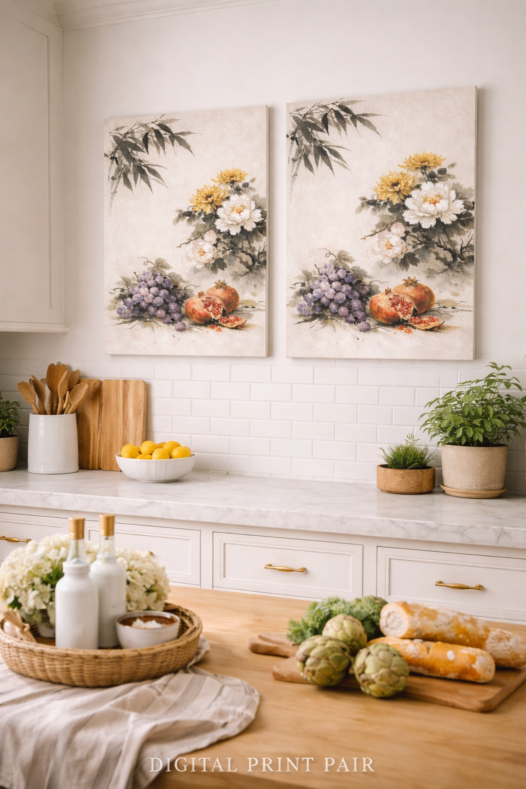 Neutral Botanical Printable Diptych Digital Download