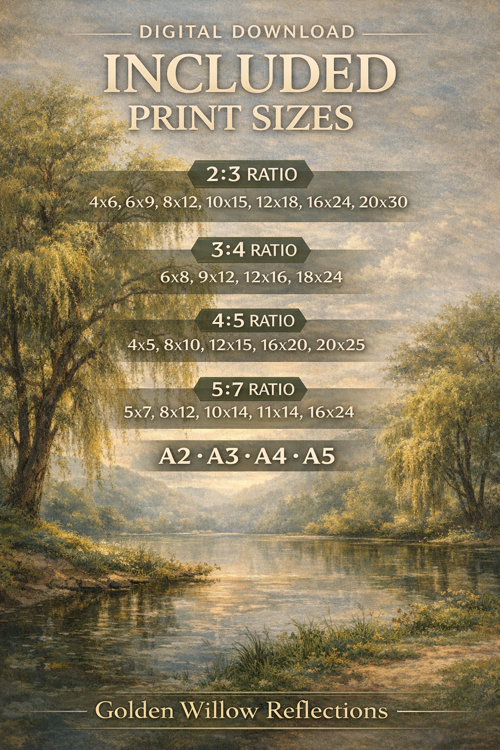 Willow Tree Lake Wall Art Printable – Serene Landscape Digital Download