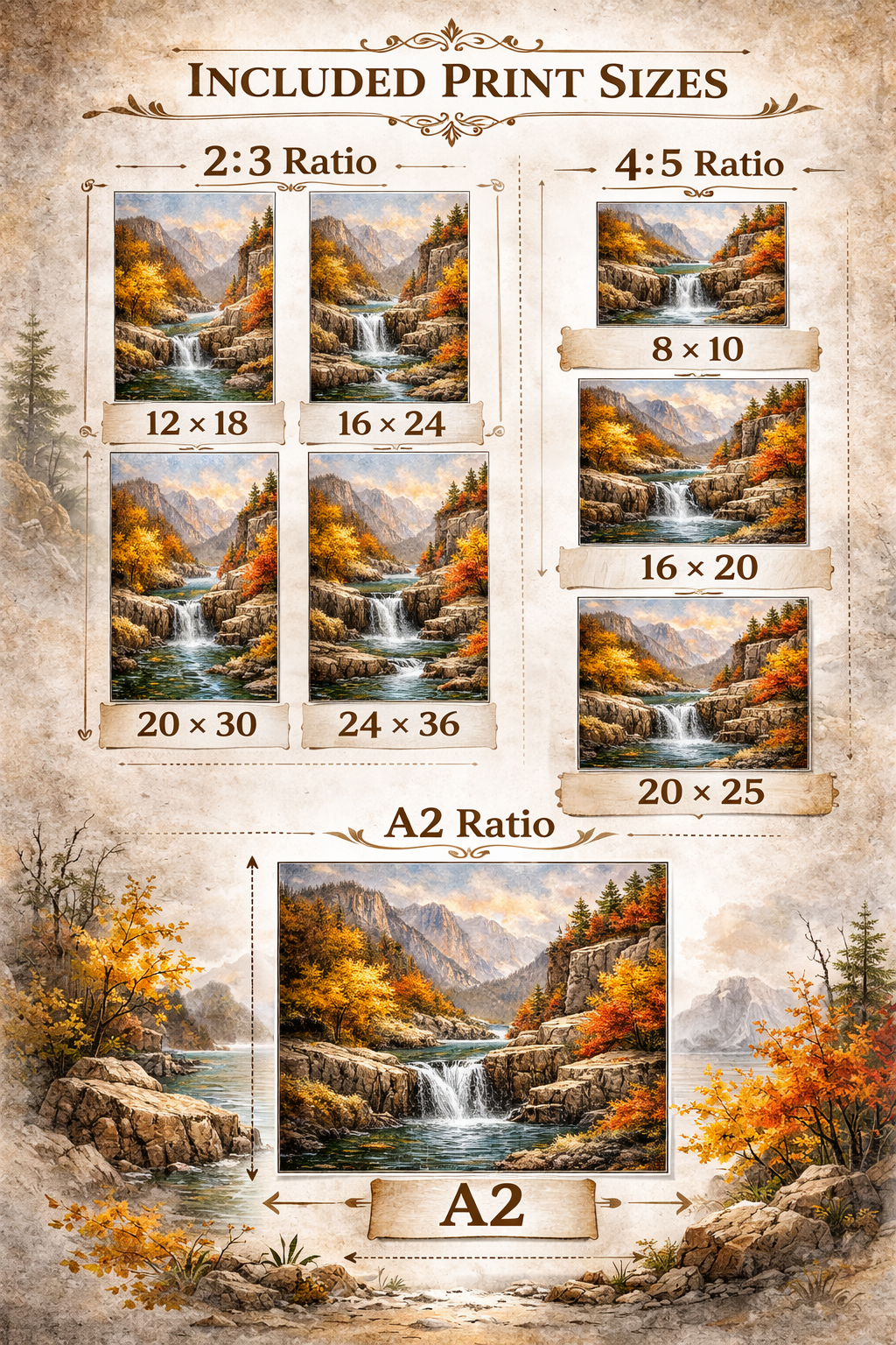 Autumn Waterfall Landscape Wall Art Printable