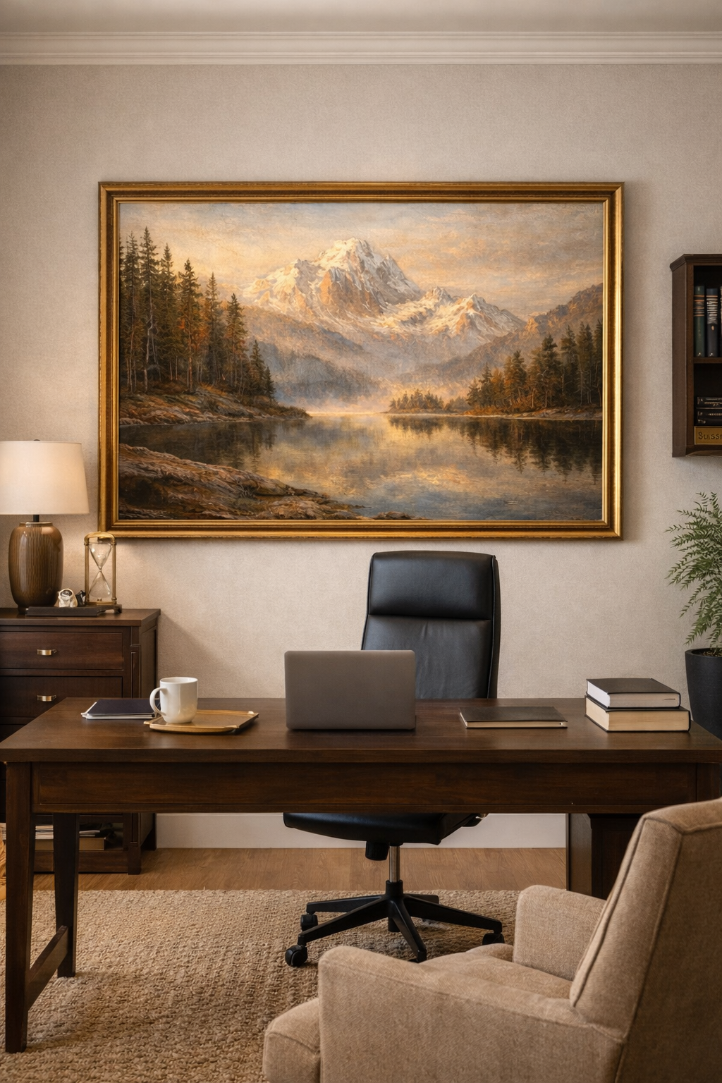 Golden Dawn Reflections – Luxury Mountain Lake Wall Art