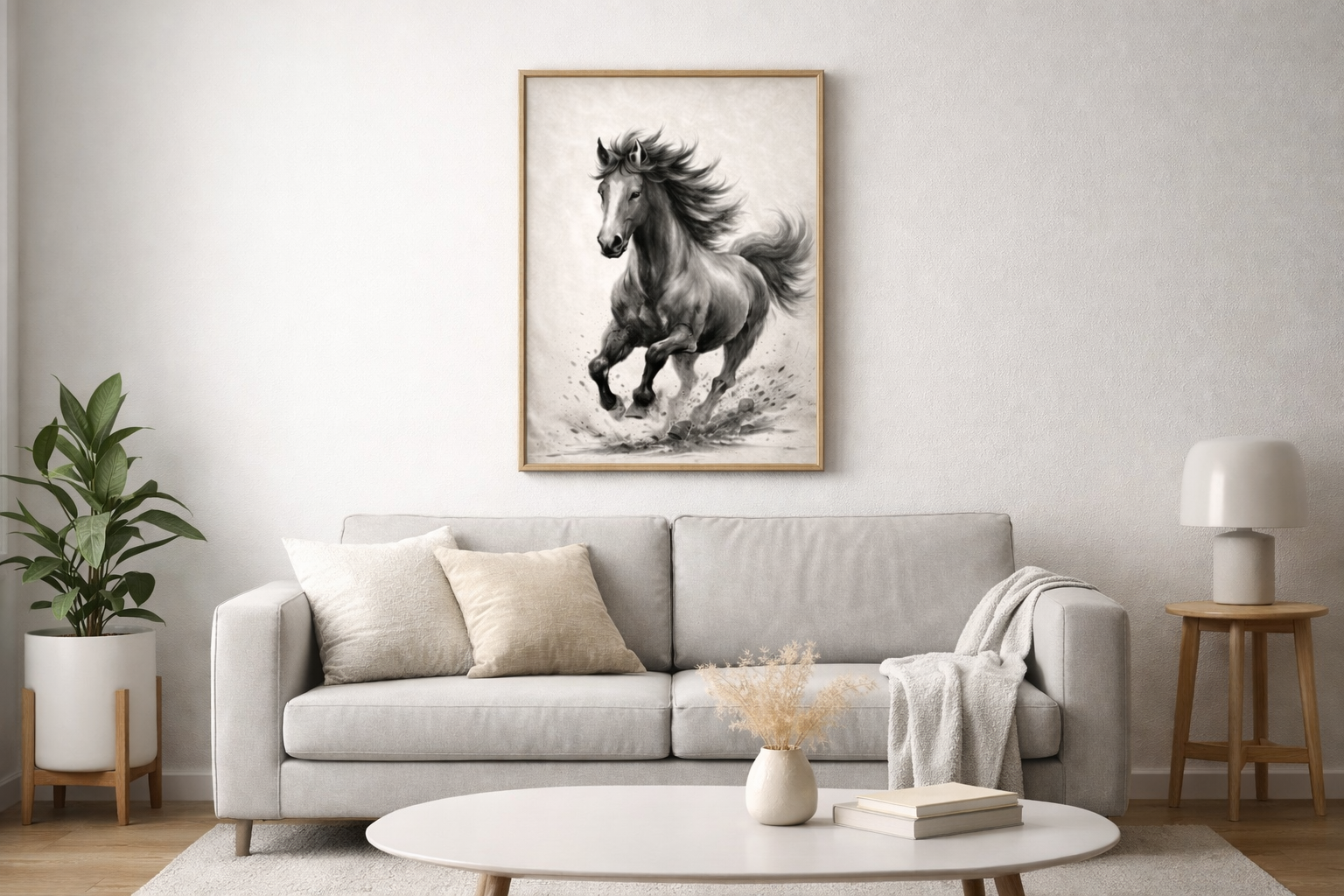 Power Horse-Black and White Horse – Minimal Ink Digital Download