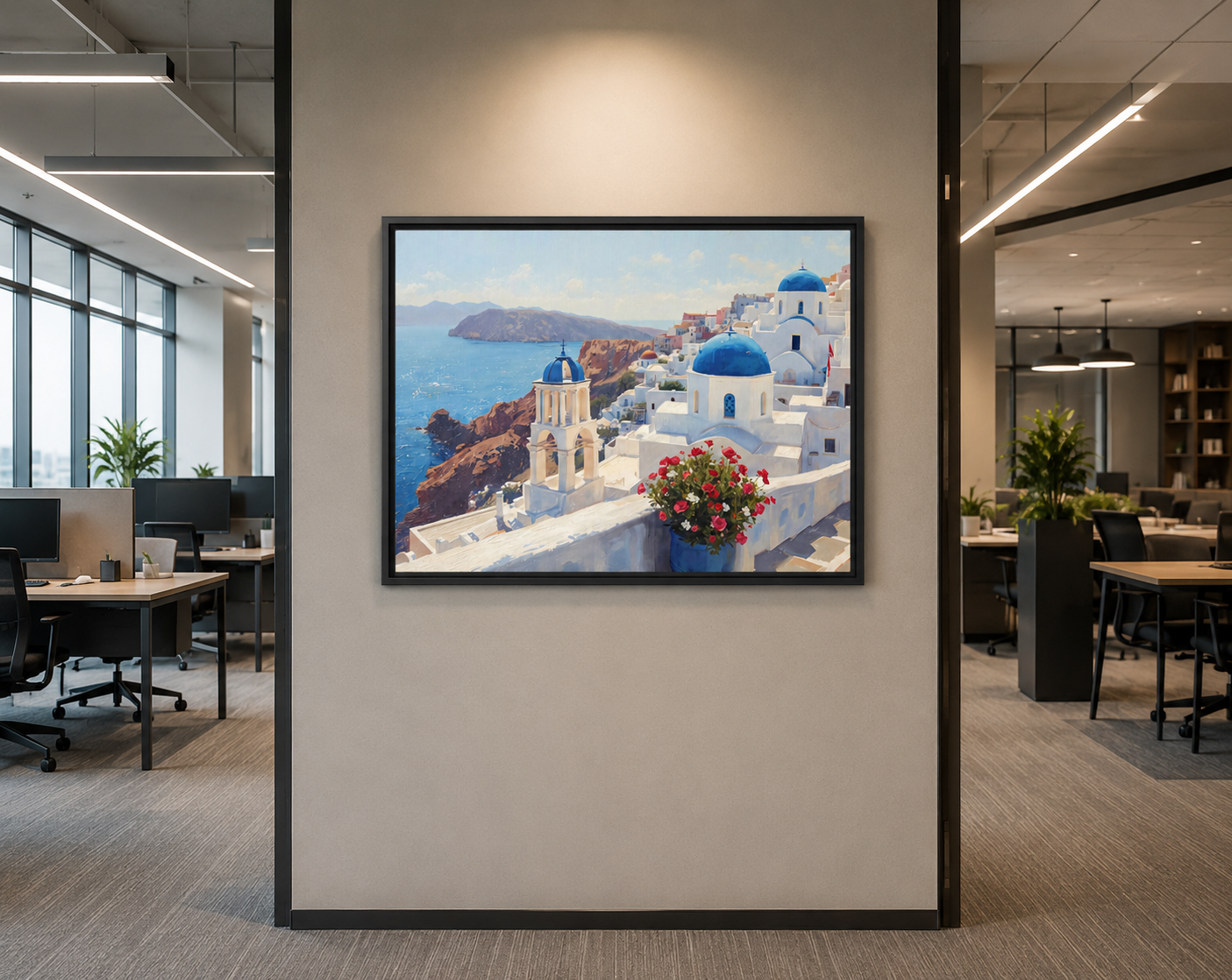 Blue Domes of Santorini | Framed Canvas Art