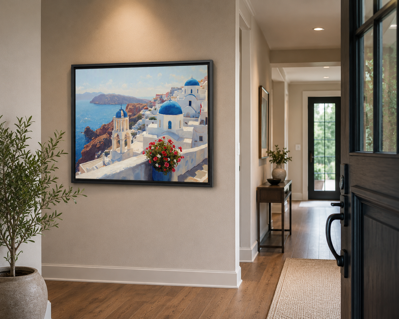 Blue Domes of Santorini | Framed Canvas Art