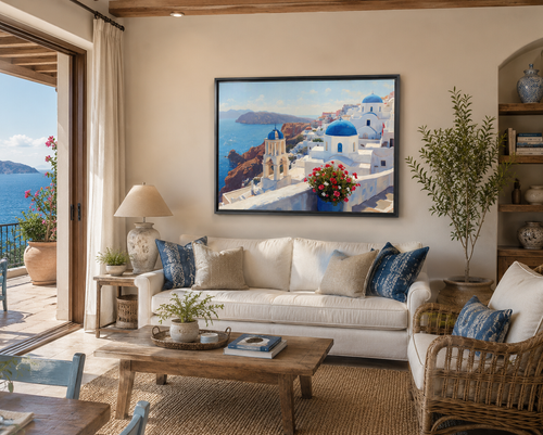 Blue Domes of Santorini | Framed Canvas Art