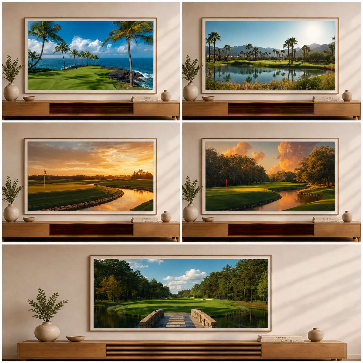 Golden Fairway Collection – Set of 5 – Frame TV Art Bundle (5 Pieces)