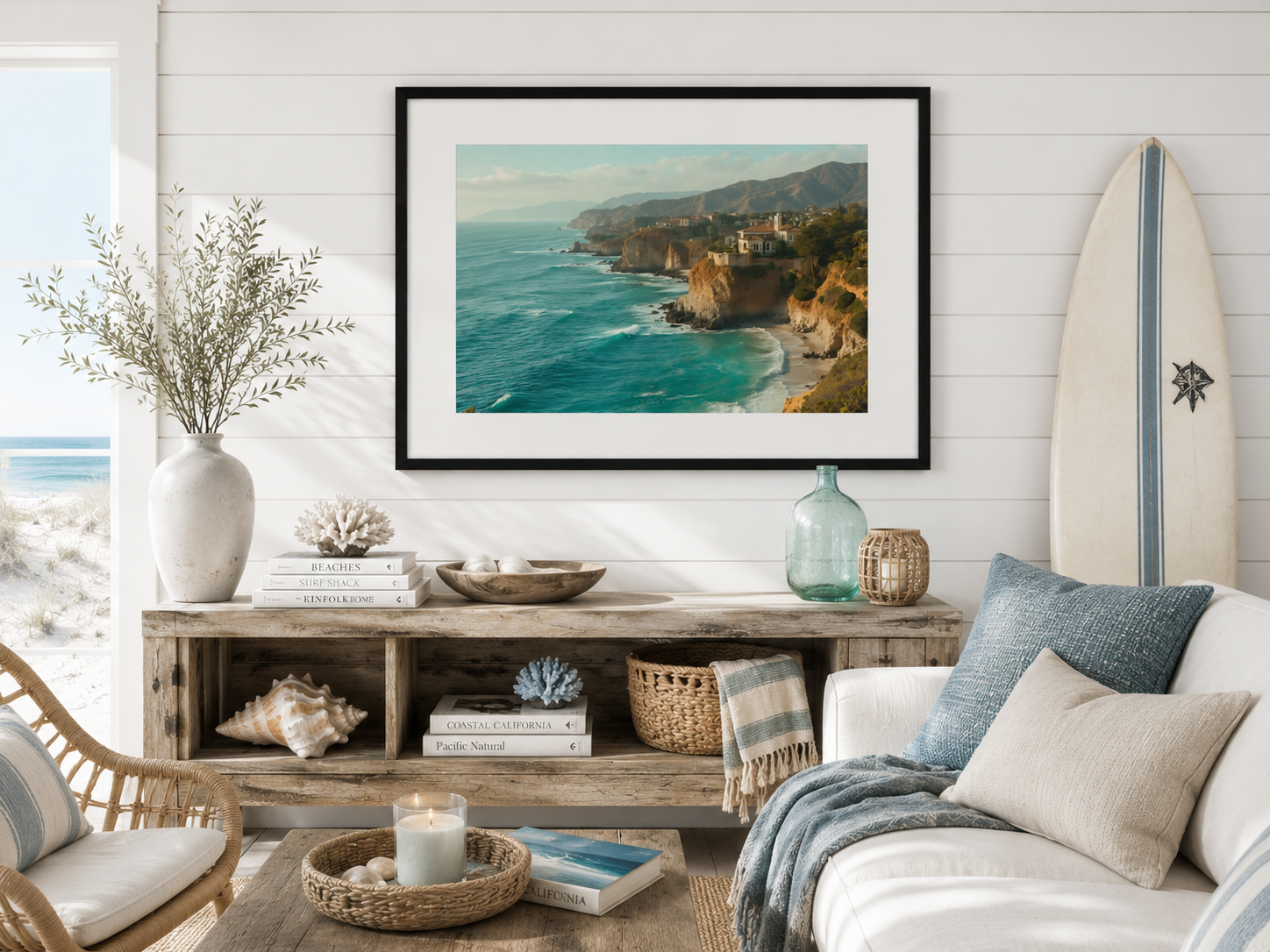Sunlit Pacific Cliffs – Coastal Framed Print