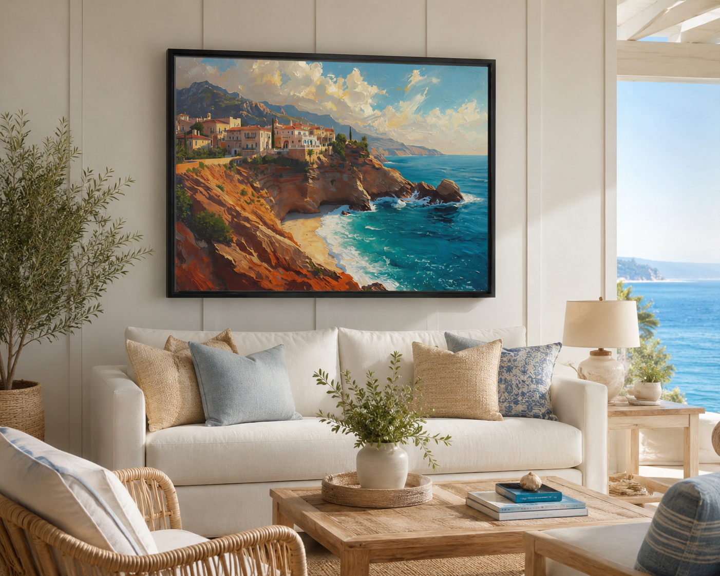 Cliffs of Palos Verdes — Mediterranean Coastal Framed Canvas Art