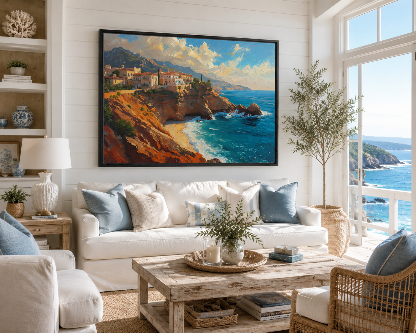 Cliffs of Palos Verdes — Mediterranean Coastal Framed Canvas Art