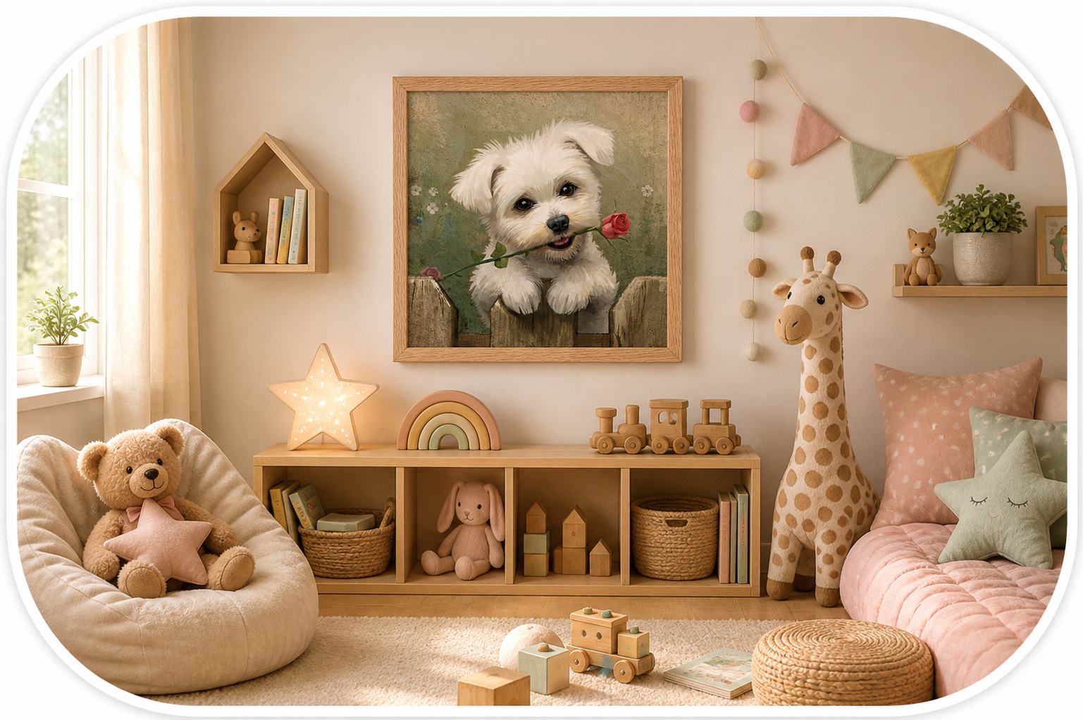 Little Love – Puppy with a Rose Framed Wall Art