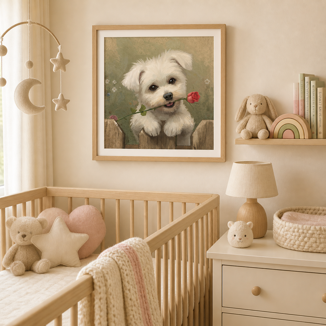 Little Love – Puppy with a Rose Framed Wall Art
