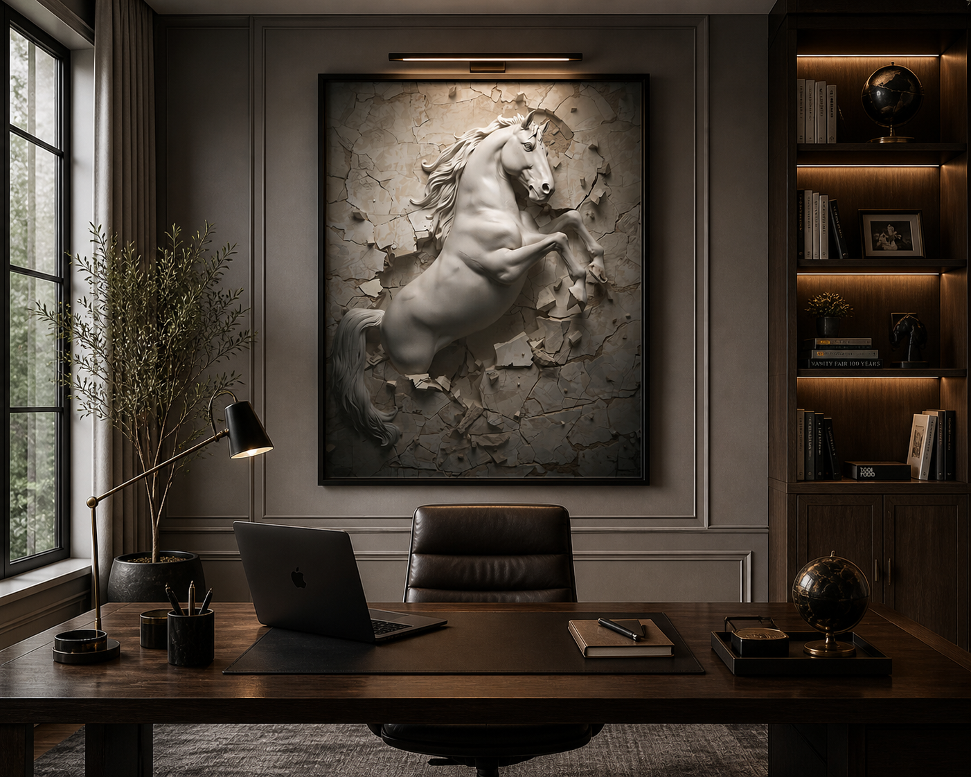 Silent Strength – White Horse Framed Canvas Wall Art