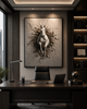 Breaking Through – White Horse Framed Canvas Wall Art