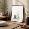 Zen Balance – Minimal Stone & Green Glass Framed Wall Art