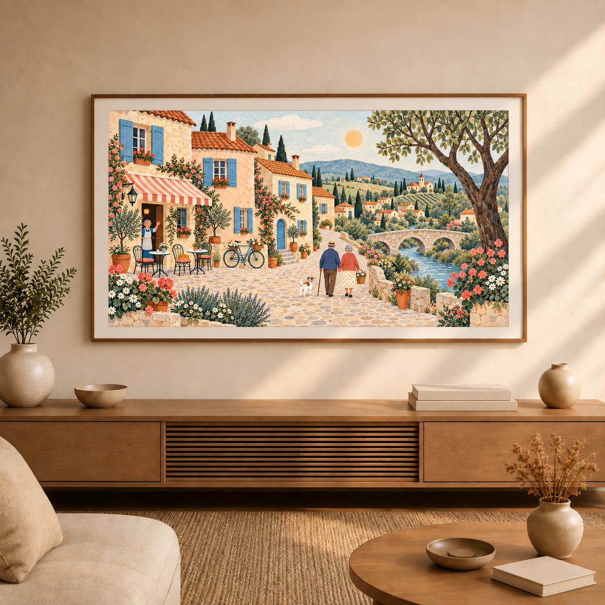 Sunlit European Village | Samsung Frame TV Art | Digital Download