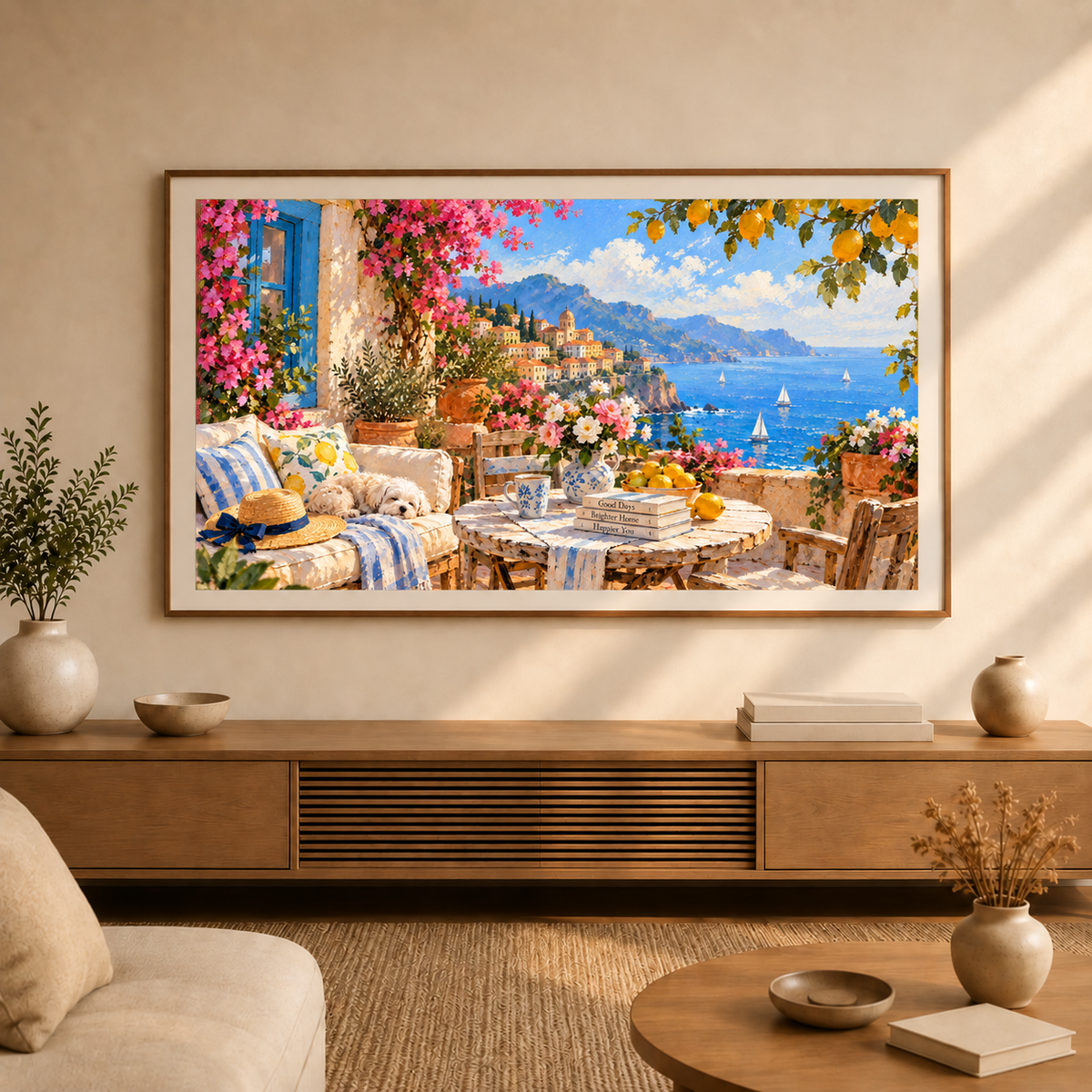Mediterranean Coastal Village | Samsung The Frame TV Art | Digital Download