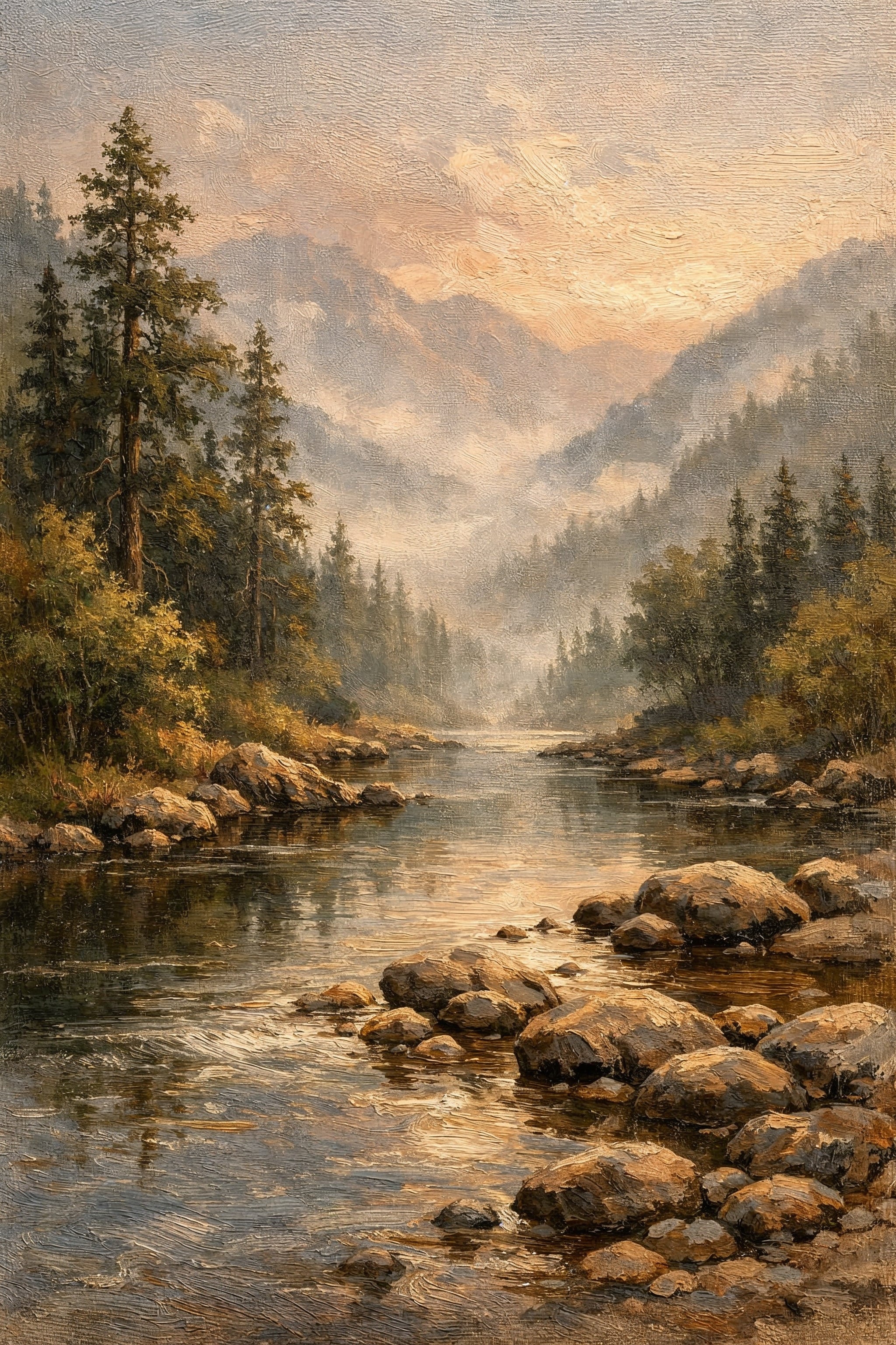 Mountain River Wall Art Printable – Landscape Digital Download