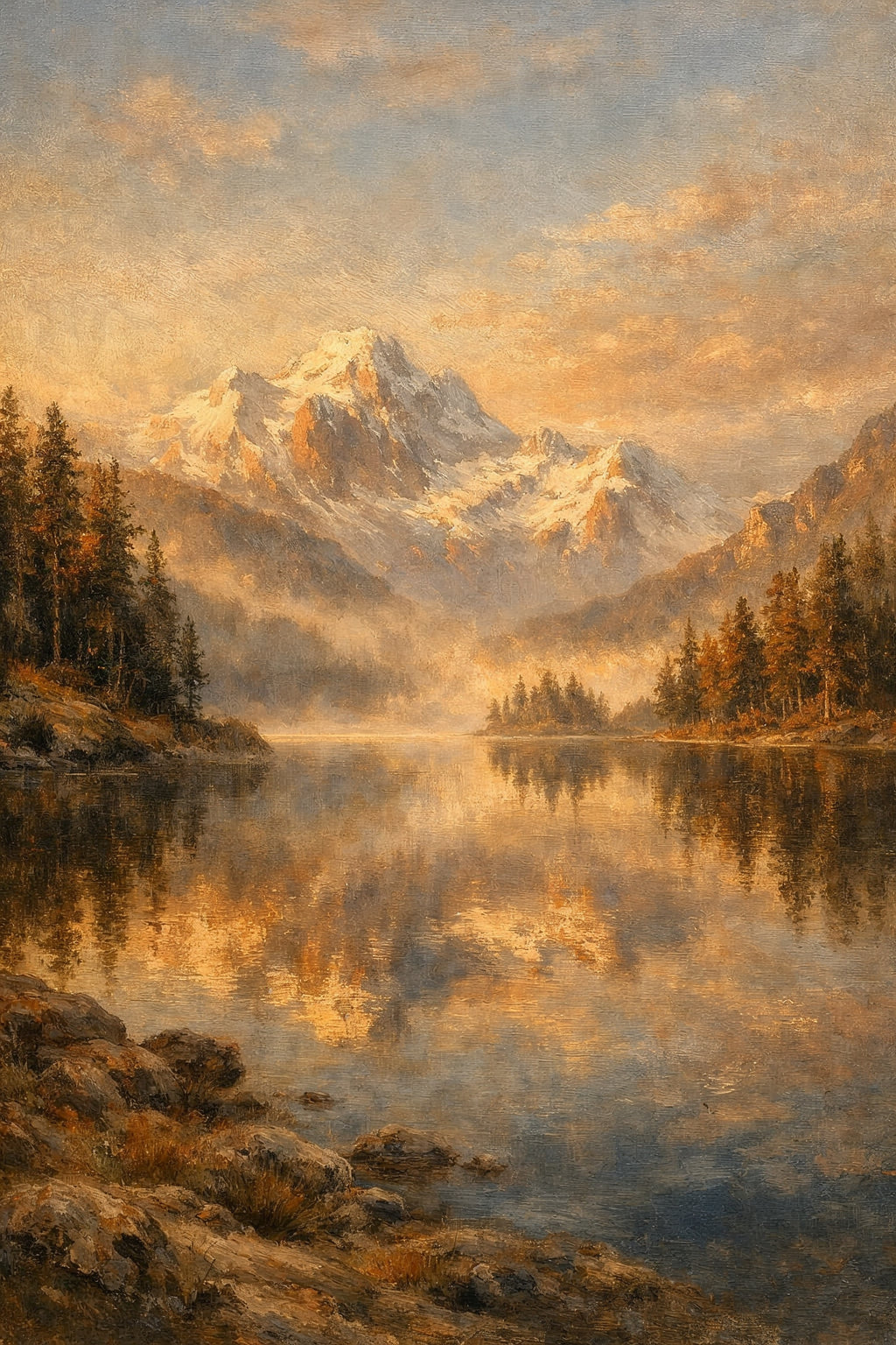 Golden Dawn Reflections – Luxury Mountain Lake Wall Art