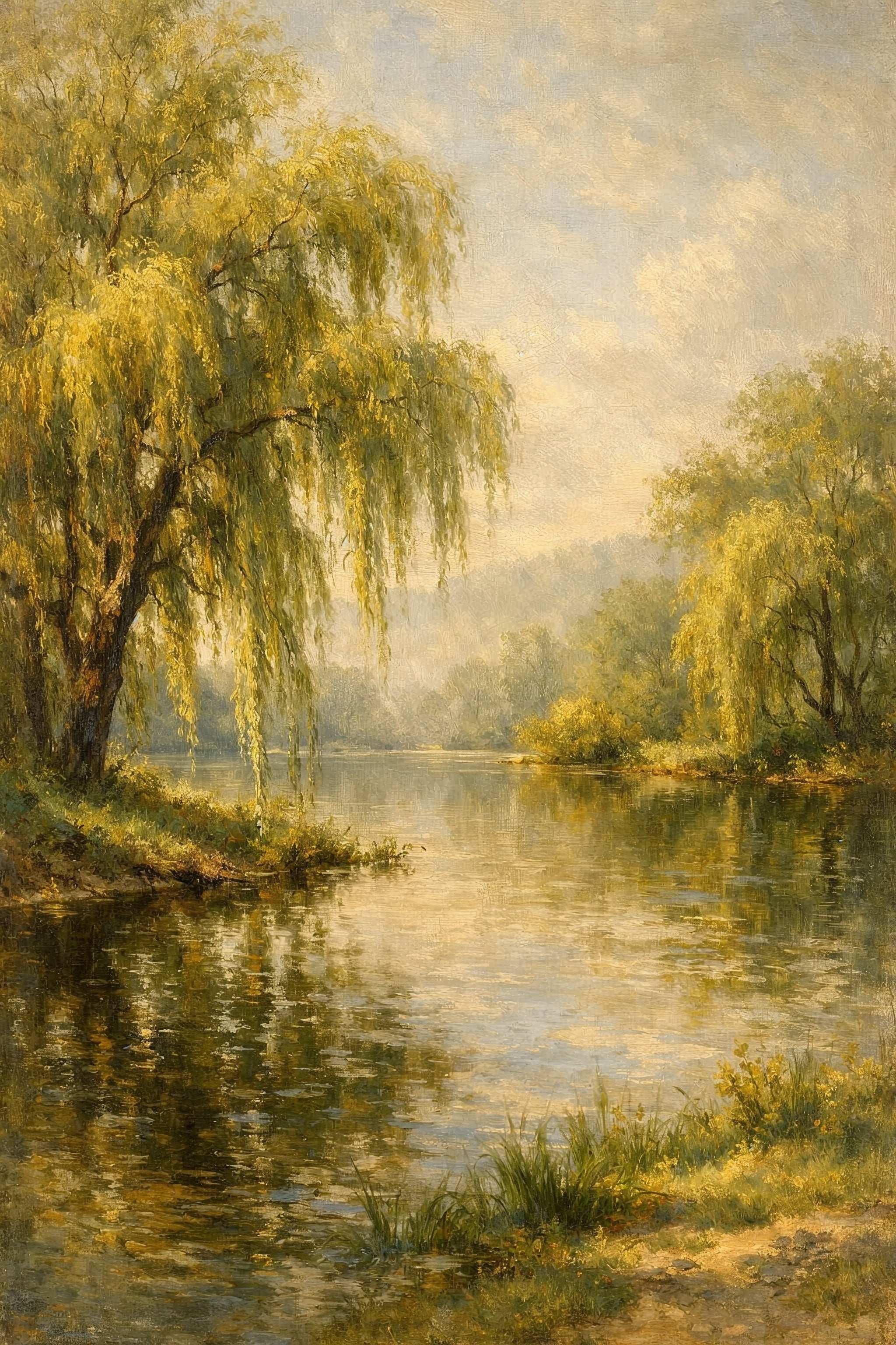 Willow Tree Lake Wall Art Printable – Serene Landscape Digital Download