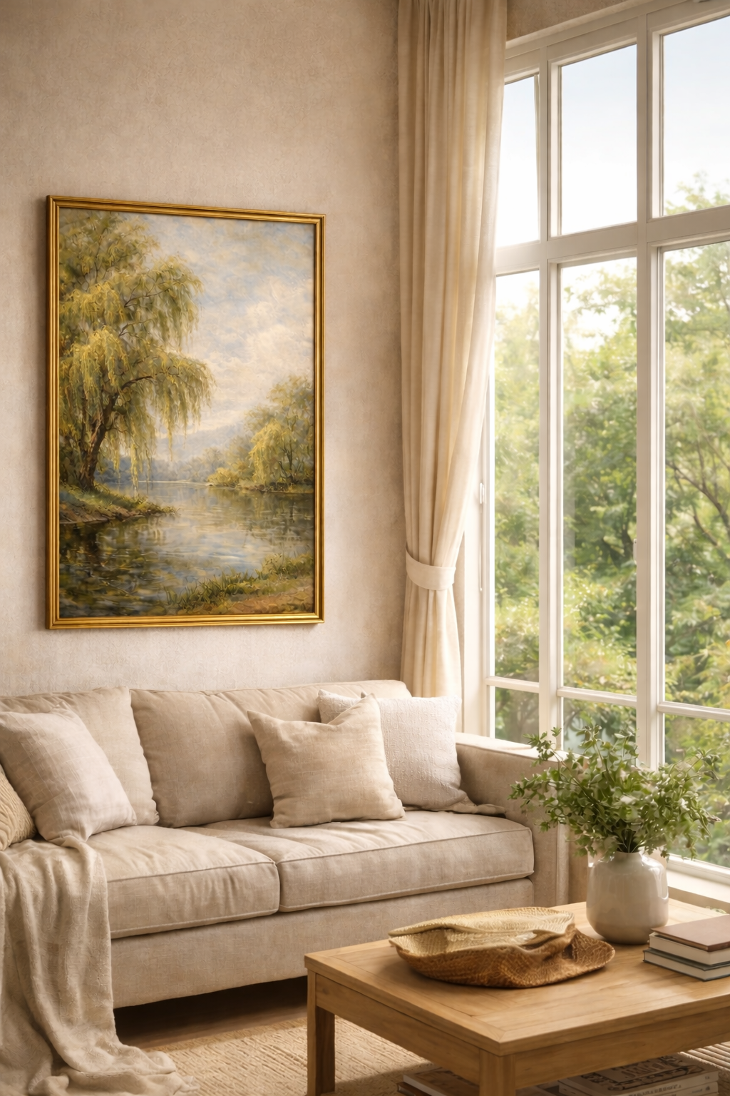 Golden Willow reflections_Framed Canvas Wall Art